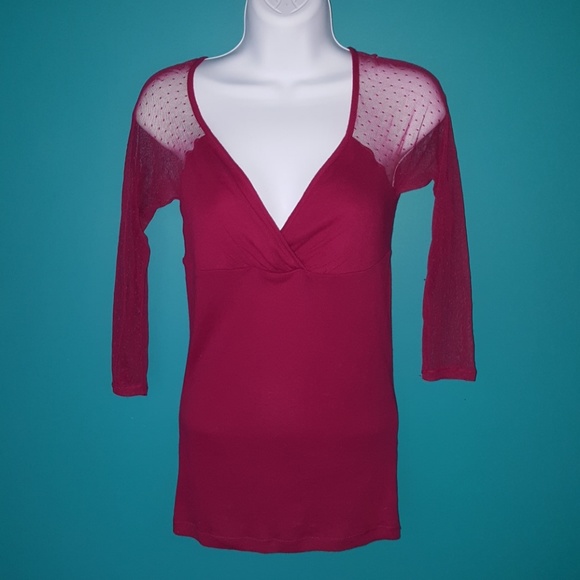 Victoria's Secret V Neck Shirt with Sheer Sleeves - Picture 2 of 8